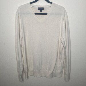 Banana Republic Sweater Mens  XL Ivory Cotton Blend V Neck Pullover Career Offic